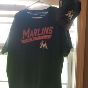 Men 3xl Florida Miami Marlins tshirt & hat med/lrg